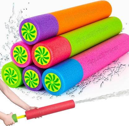 Artcreativity Foam Water Guns for Kids 6 Pack, Long Range Pool Noodle Water Blasters for Pool, Beach & Backyard Summer Fun
