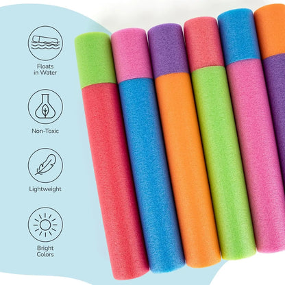 Artcreativity Foam Water Guns for Kids 6 Pack, Long Range Pool Noodle Water Blasters for Pool, Beach & Backyard Summer Fun