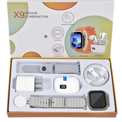 Smartwatch Set: All-In-One Smart Wearable Combo Set: Smartwatch, Bluetooth Earphones, and 20W Fast Charging Accessories Bundle