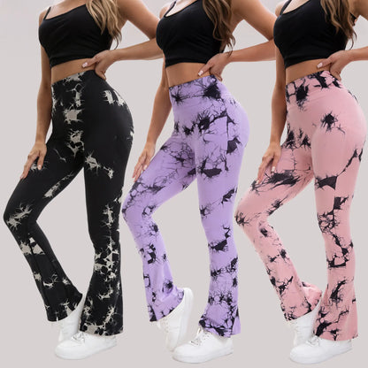3 Pack Tie Dye Seamless Flare Yoga Pants - High Waisted Butt Lifting Bootcut Leggings, Stretch Non See through Workout Pants for Women, Casual & Gym Wear
