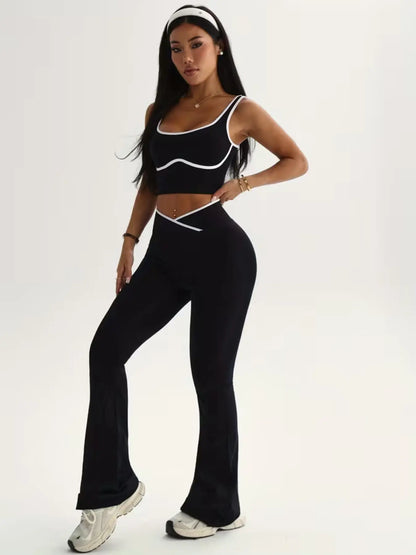 Women'S Seamless Colorblock Tank Top and Bell Bottom Pants Set, High Waisted Butt Lifting Design, Casual Sportswear, Athleisure Wear Set, Workout Set, Yoga Tracksuit Set, Yoga Clothes Set