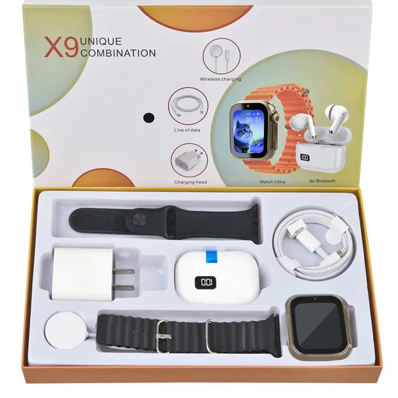 Smartwatch Set: All-In-One Smart Wearable Combo Set: Smartwatch, Bluetooth Earphones, and 20W Fast Charging Accessories Bundle