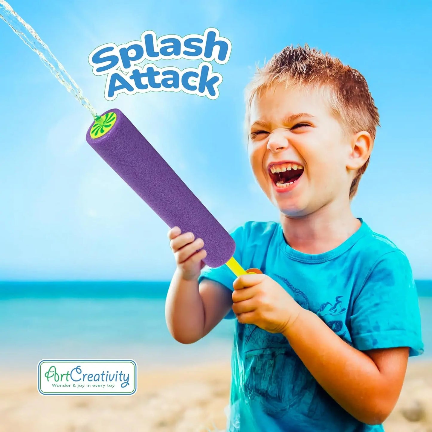 Artcreativity Foam Water Guns for Kids 6 Pack, Long Range Pool Noodle Water Blasters for Pool, Beach & Backyard Summer Fun