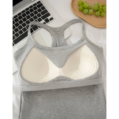 Esselegance Ribbed Workout Tank Tops for Women with Built in Bra Tight Racerback Scoop Sports Tank Neck Athletic Top for Summer and All Seasons Womenswear Bras