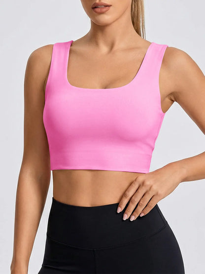 Aoysky Women'S Buttery Soft Square Neck Padded Supportive Seamless Longline Compression Sports Bra, Gym Yoga Activewear Crop Top for Yoga, Running Workouts