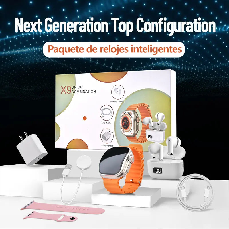 Smartwatch Set: All-In-One Smart Wearable Combo Set: Smartwatch, Bluetooth Earphones, and 20W Fast Charging Accessories Bundle