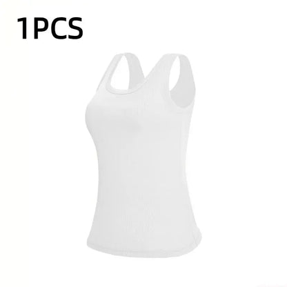 Esselegance Ribbed Workout Tank Tops for Women with Built in Bra Tight Racerback Scoop Sports Tank Neck Athletic Top for Summer and All Seasons Womenswear Bras