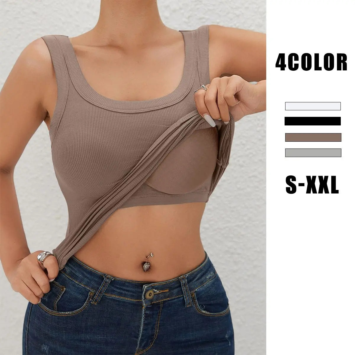 Esselegance Ribbed Workout Tank Tops for Women with Built in Bra Tight Racerback Scoop Sports Tank Neck Athletic Top for Summer and All Seasons Womenswear Bras
