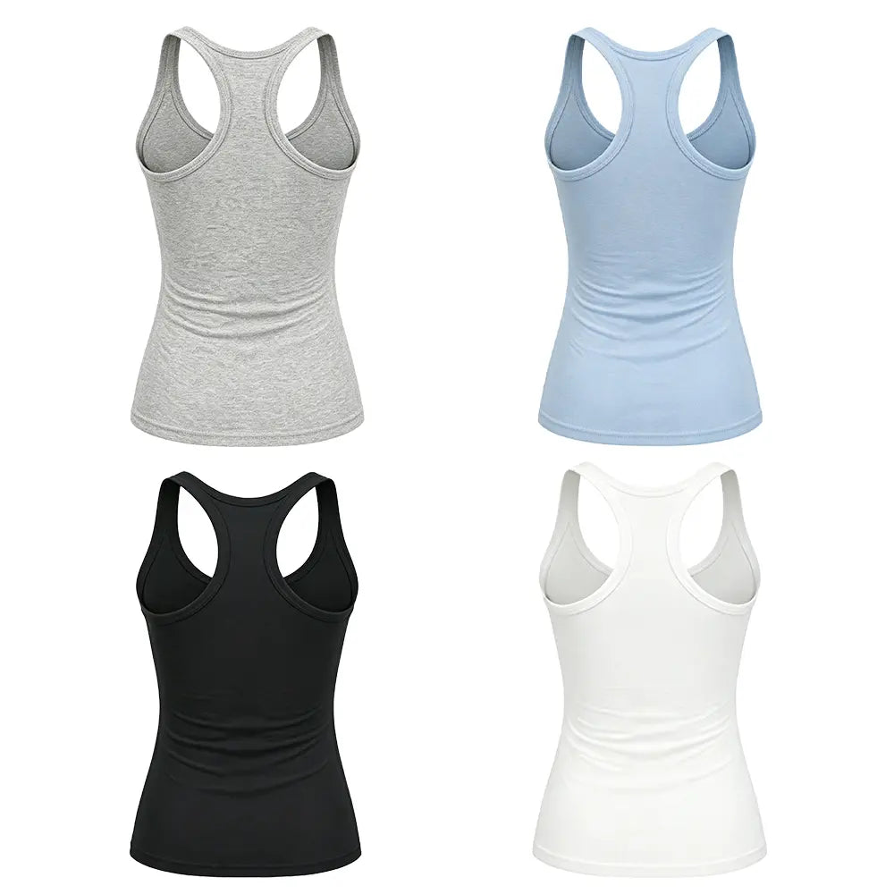Esselegance Ribbed Workout Tank Tops for Women with Built in Bra Tight Racerback Scoop Sports Tank Neck Athletic Top for Summer and All Seasons Womenswear Bras