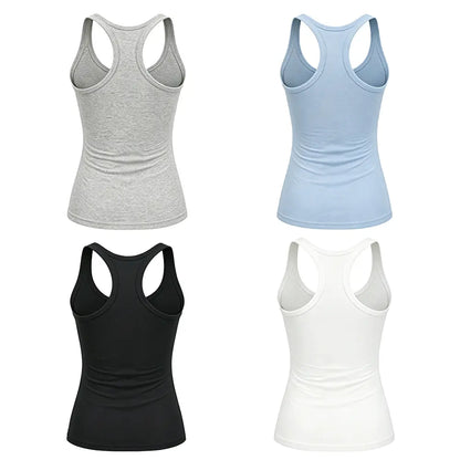 Esselegance Ribbed Workout Tank Tops for Women with Built in Bra Tight Racerback Scoop Sports Tank Neck Athletic Top for Summer and All Seasons Womenswear Bras