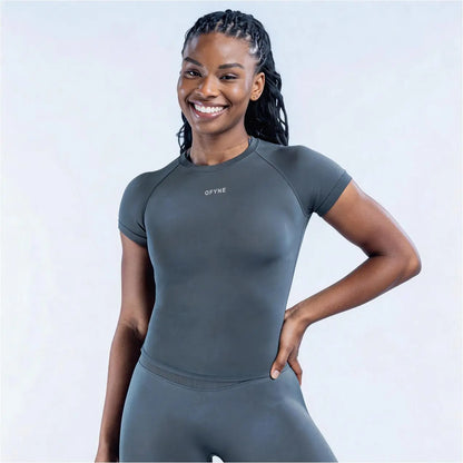 DF Impact Women'S Seamless Longline Workout Top, Sculpting Short Sleeve Yoga Gym Shirts, High Performance Athletic Tops, Breathable Training T-Shirts for Fitness Running Exercise