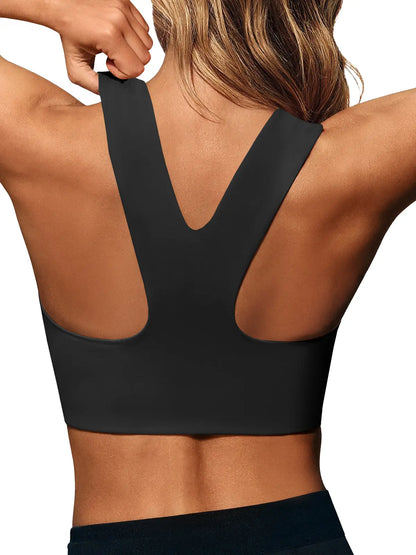 Aoysky Women'S Buttery Soft Square Neck Padded Supportive Seamless Longline Compression Sports Bra, Gym Yoga Activewear Crop Top for Yoga, Running Workouts