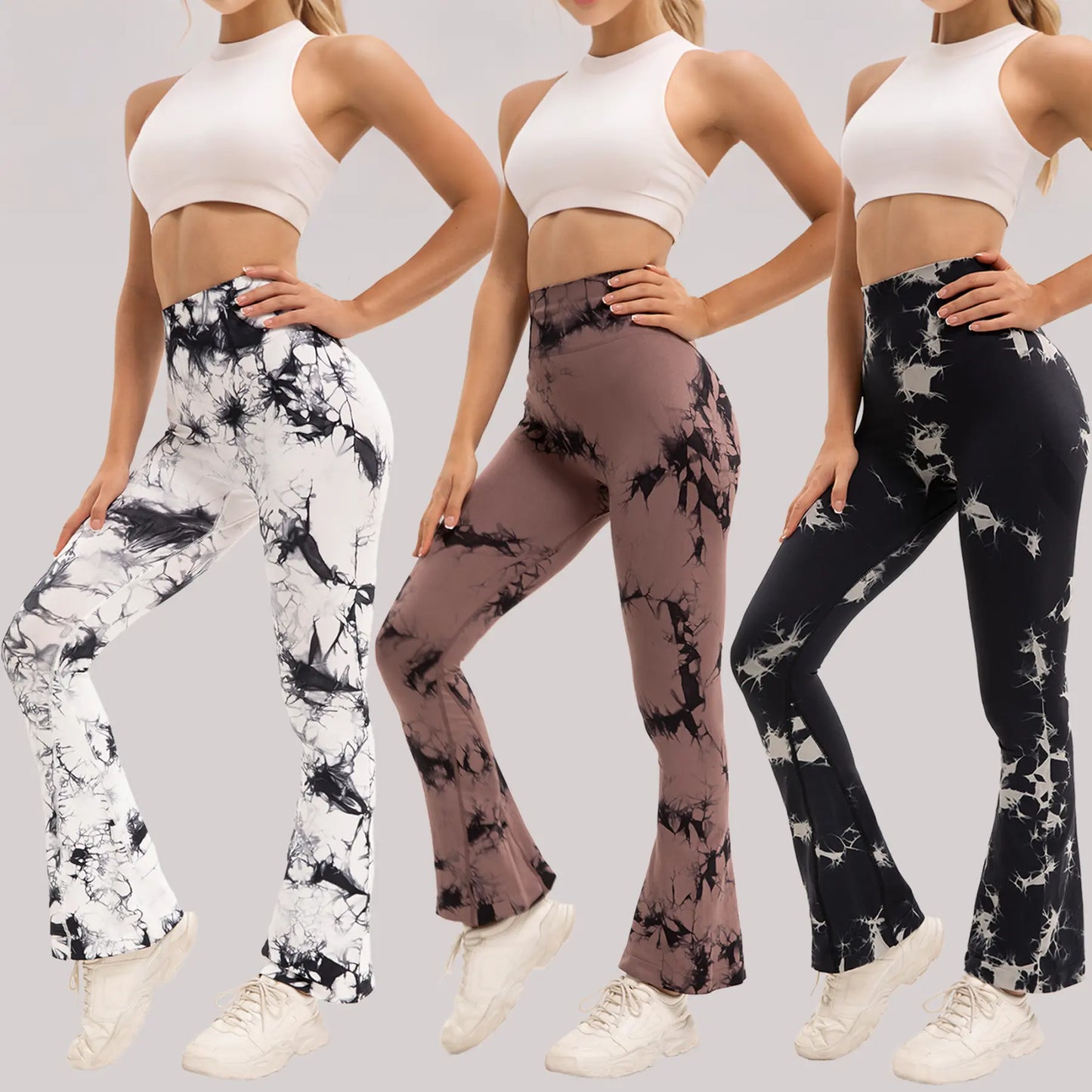 3 Pack Tie Dye Seamless Flare Yoga Pants - High Waisted Butt Lifting Bootcut Leggings, Stretch Non See through Workout Pants for Women, Casual & Gym Wear