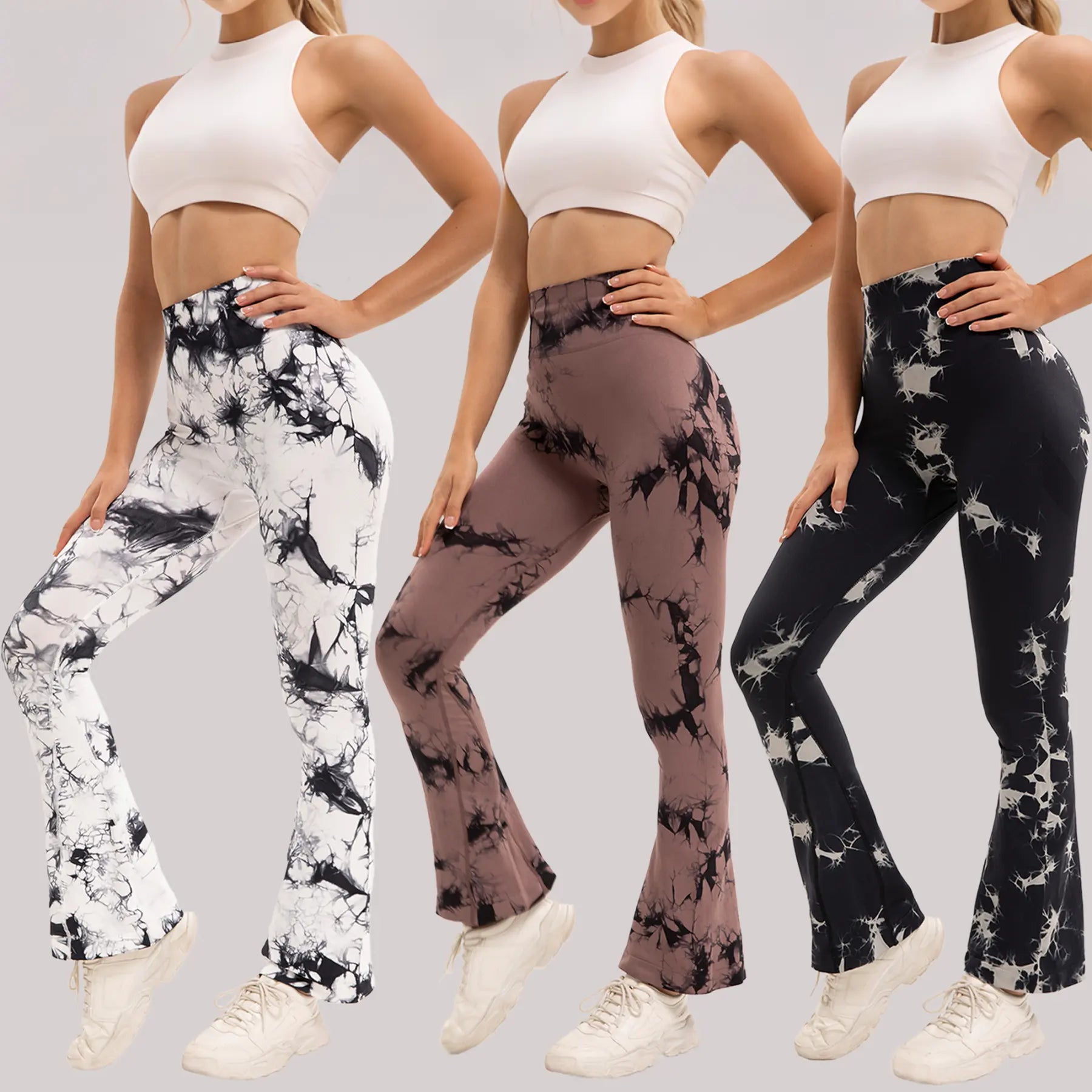 3 Pack Tie Dye Seamless Flare Yoga Pants - High Waisted Butt Lifting Bootcut Leggings, Stretch Non See through Workout Pants for Women, Casual & Gym Wear