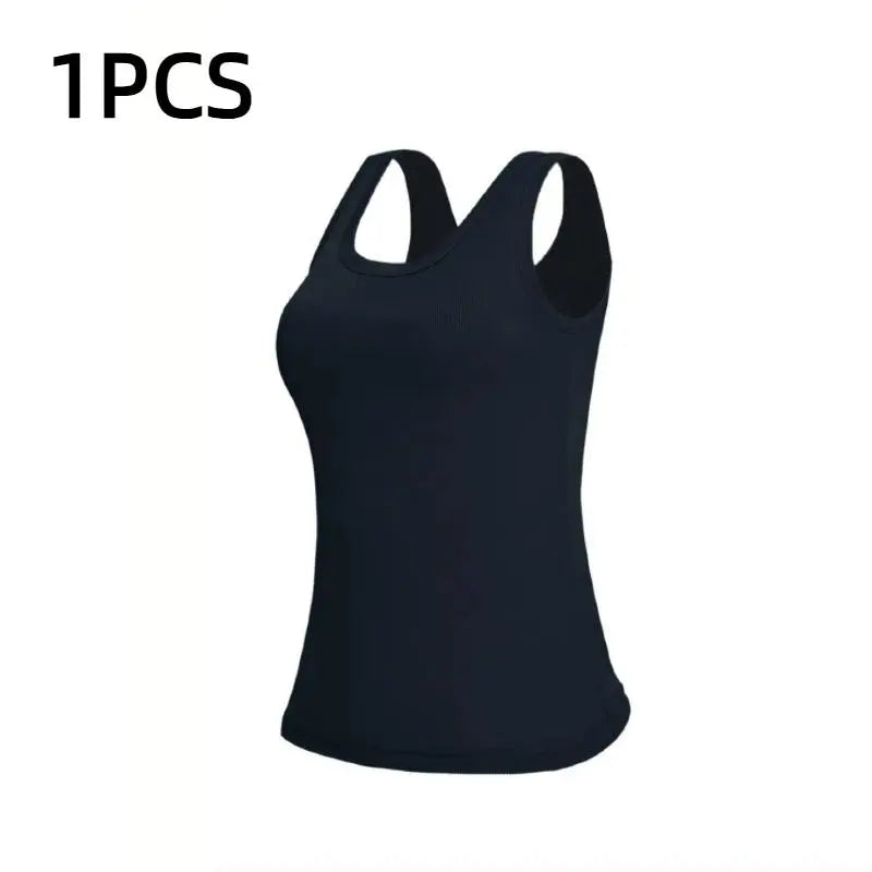 Esselegance Ribbed Workout Tank Tops for Women with Built in Bra Tight Racerback Scoop Sports Tank Neck Athletic Top for Summer and All Seasons Womenswear Bras