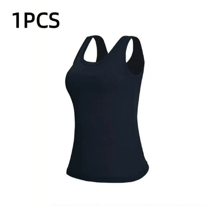 Esselegance Ribbed Workout Tank Tops for Women with Built in Bra Tight Racerback Scoop Sports Tank Neck Athletic Top for Summer and All Seasons Womenswear Bras