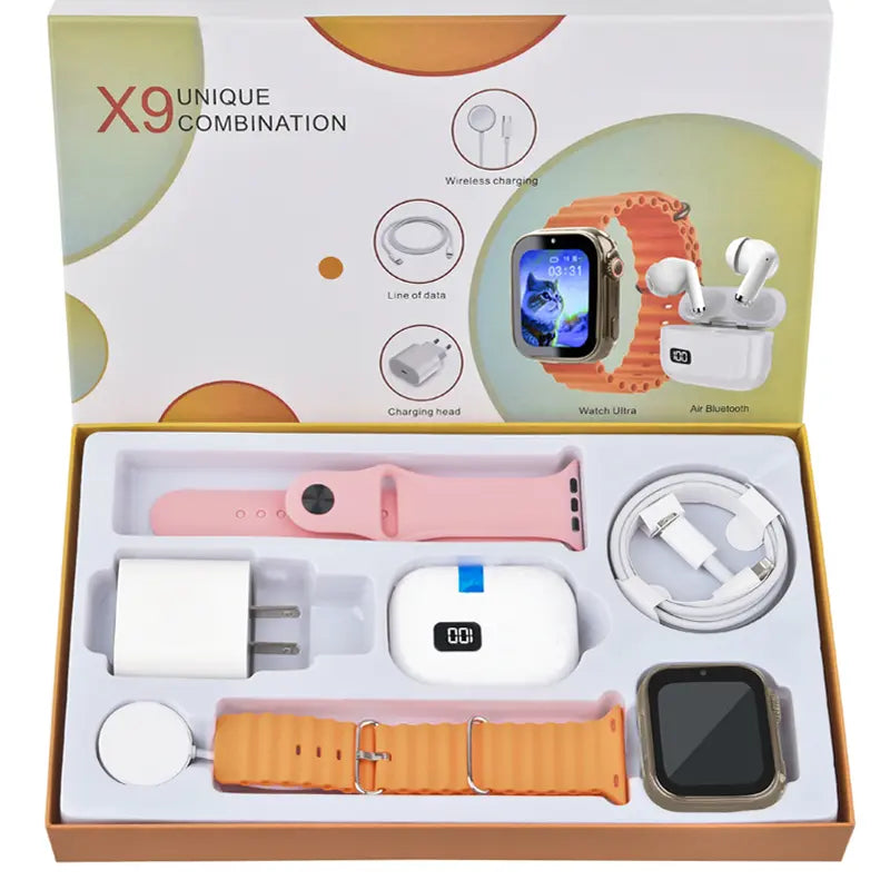 Smartwatch Set: All-In-One Smart Wearable Combo Set: Smartwatch, Bluetooth Earphones, and 20W Fast Charging Accessories Bundle