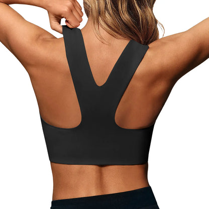 Aoysky Women'S Buttery Soft Square Neck Padded Supportive Seamless Longline Compression Sports Bra, Gym Yoga Activewear Crop Top for Yoga, Running Workouts