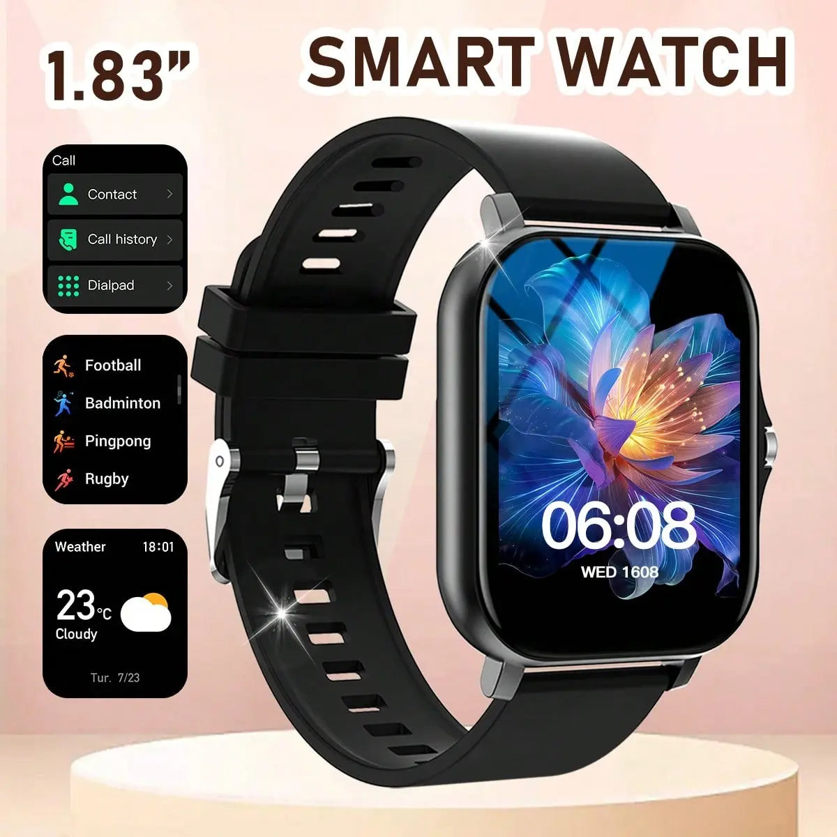 Smart Watch for Men & Women, 1.83" Touch Screen Bluetooth Watch with Notifications & Daily Activity Tracking, Comfortable Strap, Compatible with Iphone & Android