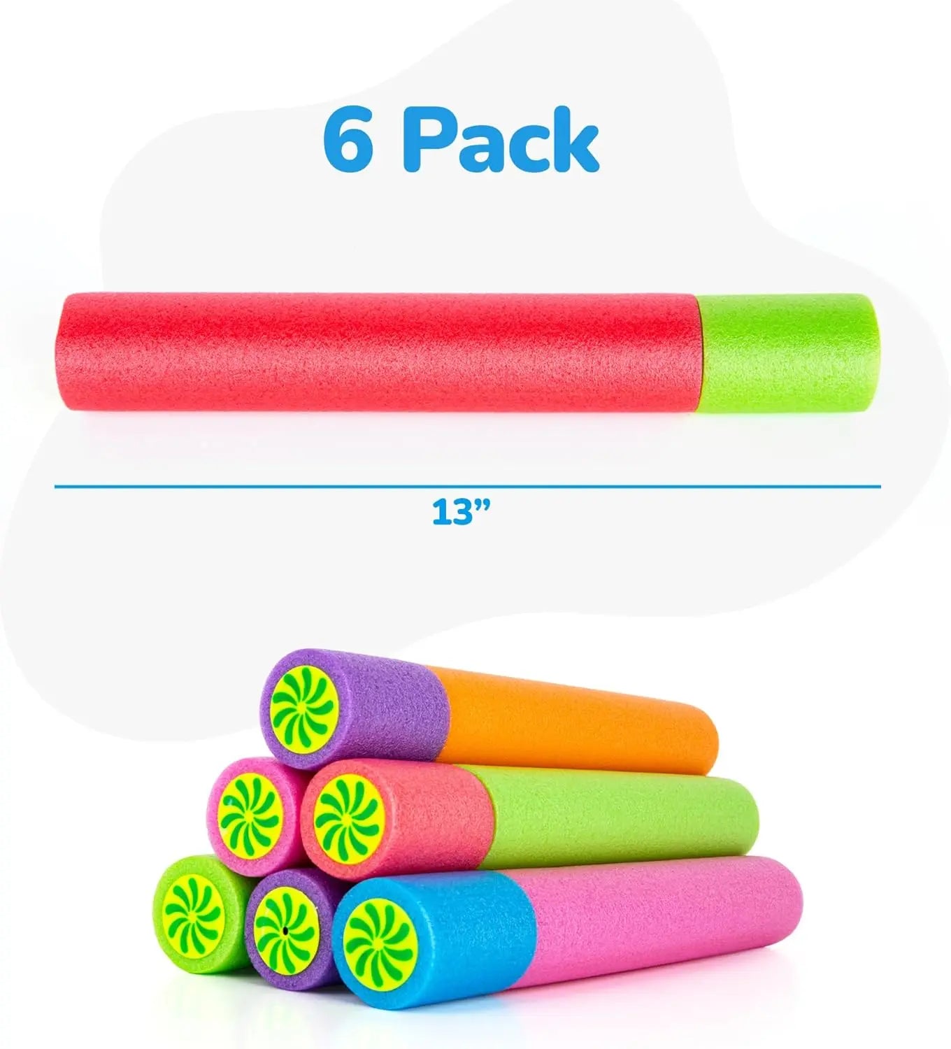 Artcreativity Foam Water Guns for Kids 6 Pack, Long Range Pool Noodle Water Blasters for Pool, Beach & Backyard Summer Fun