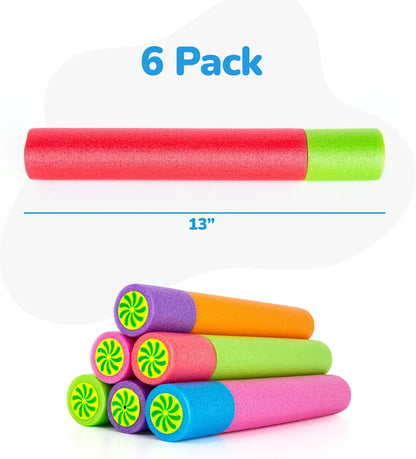 Artcreativity Foam Water Guns for Kids 6 Pack, Long Range Pool Noodle Water Blasters for Pool, Beach & Backyard Summer Fun