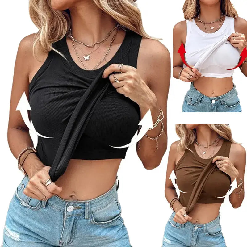 Esselegance Ribbed Workout Tank Tops for Women with Built in Bra Tight Racerback Scoop Sports Tank Neck Athletic Top for Summer and All Seasons Womenswear Bras