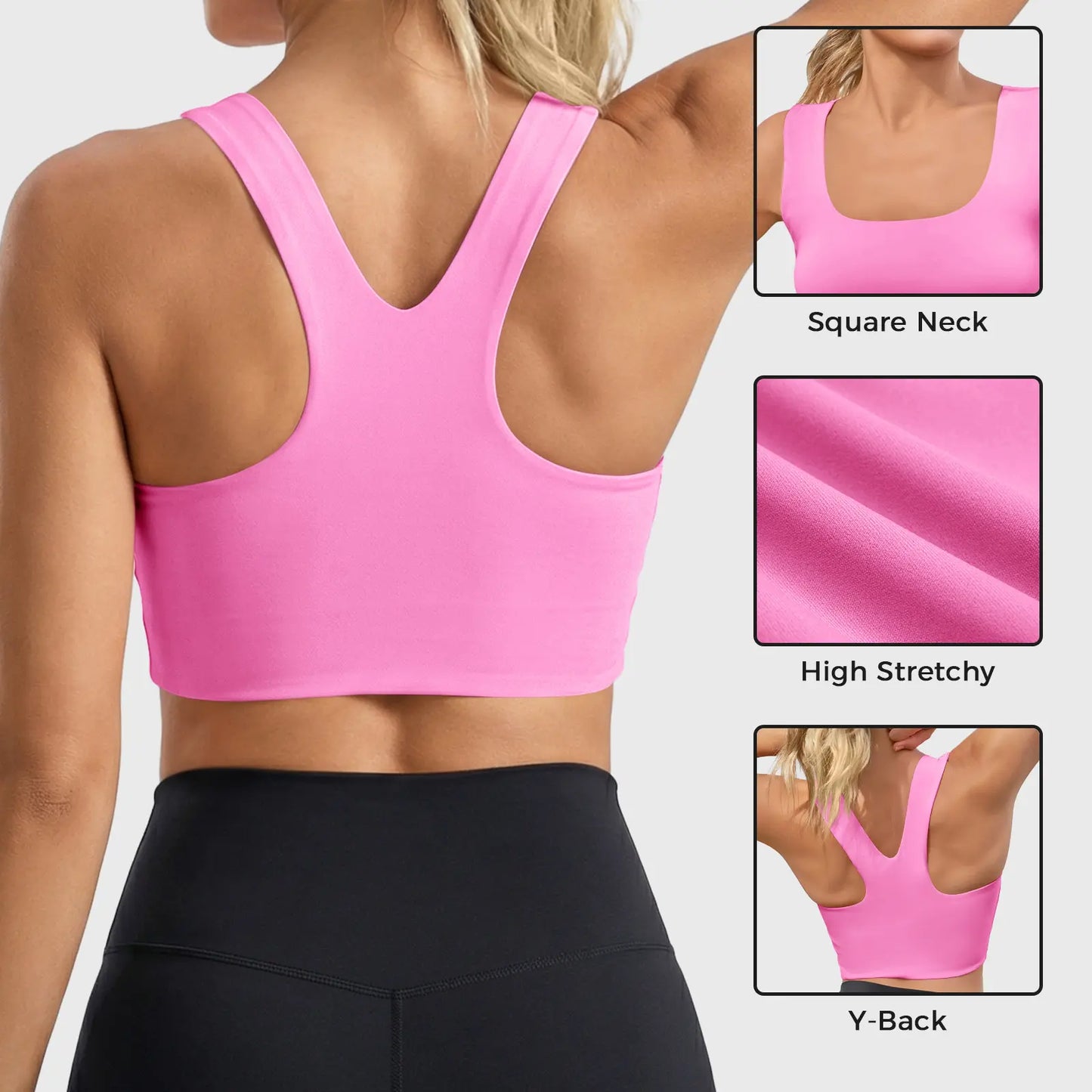Aoysky Women'S Buttery Soft Square Neck Padded Supportive Seamless Longline Compression Sports Bra, Gym Yoga Activewear Crop Top for Yoga, Running Workouts