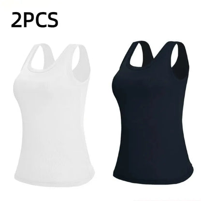 Esselegance Ribbed Workout Tank Tops for Women with Built in Bra Tight Racerback Scoop Sports Tank Neck Athletic Top for Summer and All Seasons Womenswear Bras