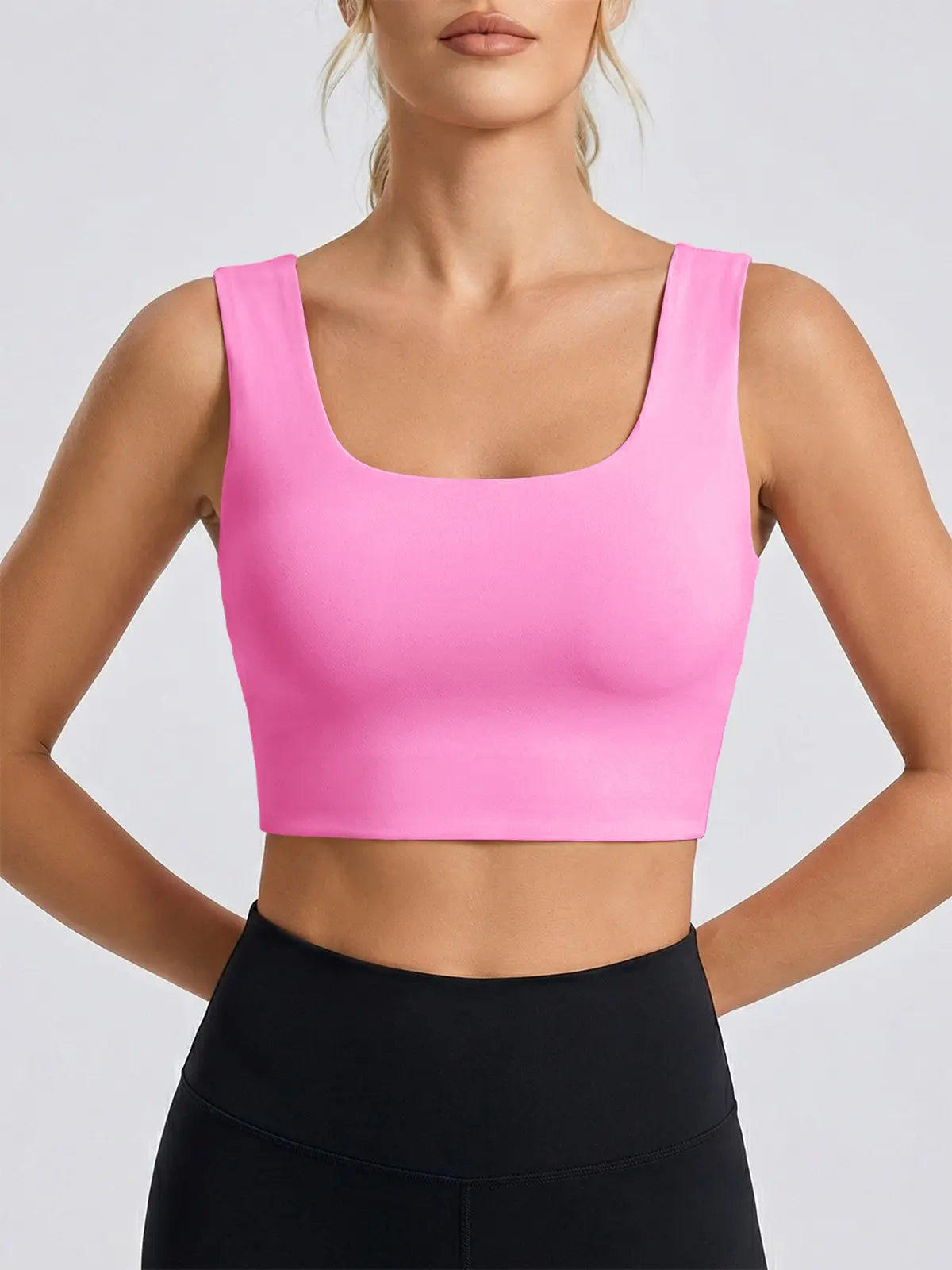 Aoysky Women'S Buttery Soft Square Neck Padded Supportive Seamless Longline Compression Sports Bra, Gym Yoga Activewear Crop Top for Yoga, Running Workouts