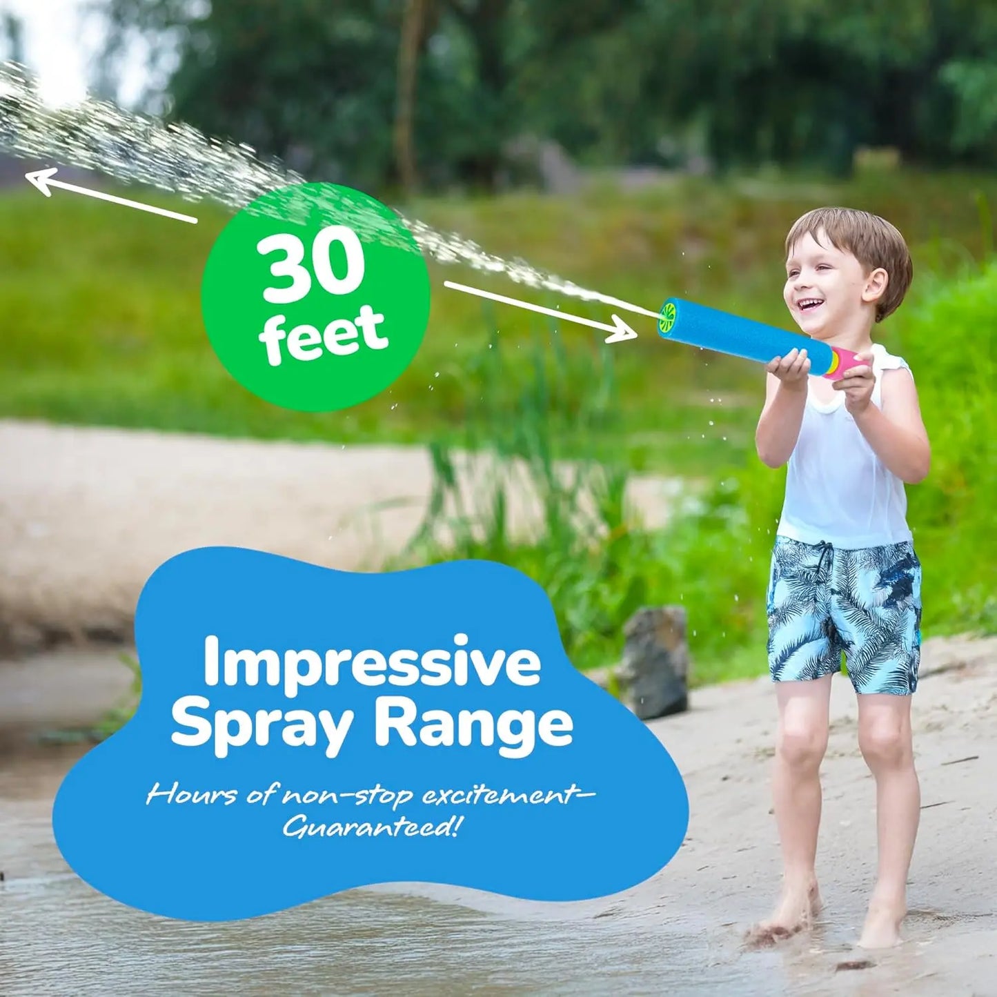 Artcreativity Foam Water Guns for Kids 6 Pack, Long Range Pool Noodle Water Blasters for Pool, Beach & Backyard Summer Fun