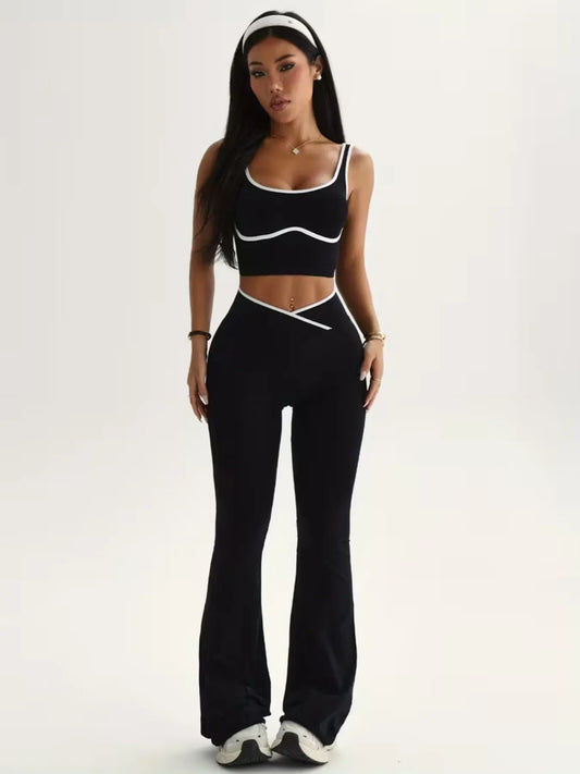 Women'S Seamless Colorblock Tank Top and Bell Bottom Pants Set, High Waisted Butt Lifting Design, Casual Sportswear, Athleisure Wear Set, Workout Set, Yoga Tracksuit Set, Yoga Clothes Set